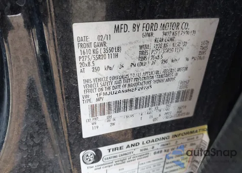 2011 Ford Expedition Limited из США, поврежденный, VIN 1FMJU2A59BEF29785